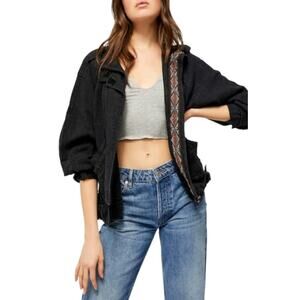 Free People Jayde Safari Jacket Black Long Sleeve Linen Women's Size Small